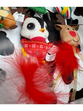 Bundle of Christmas Red-Feather Plush Cat Toys